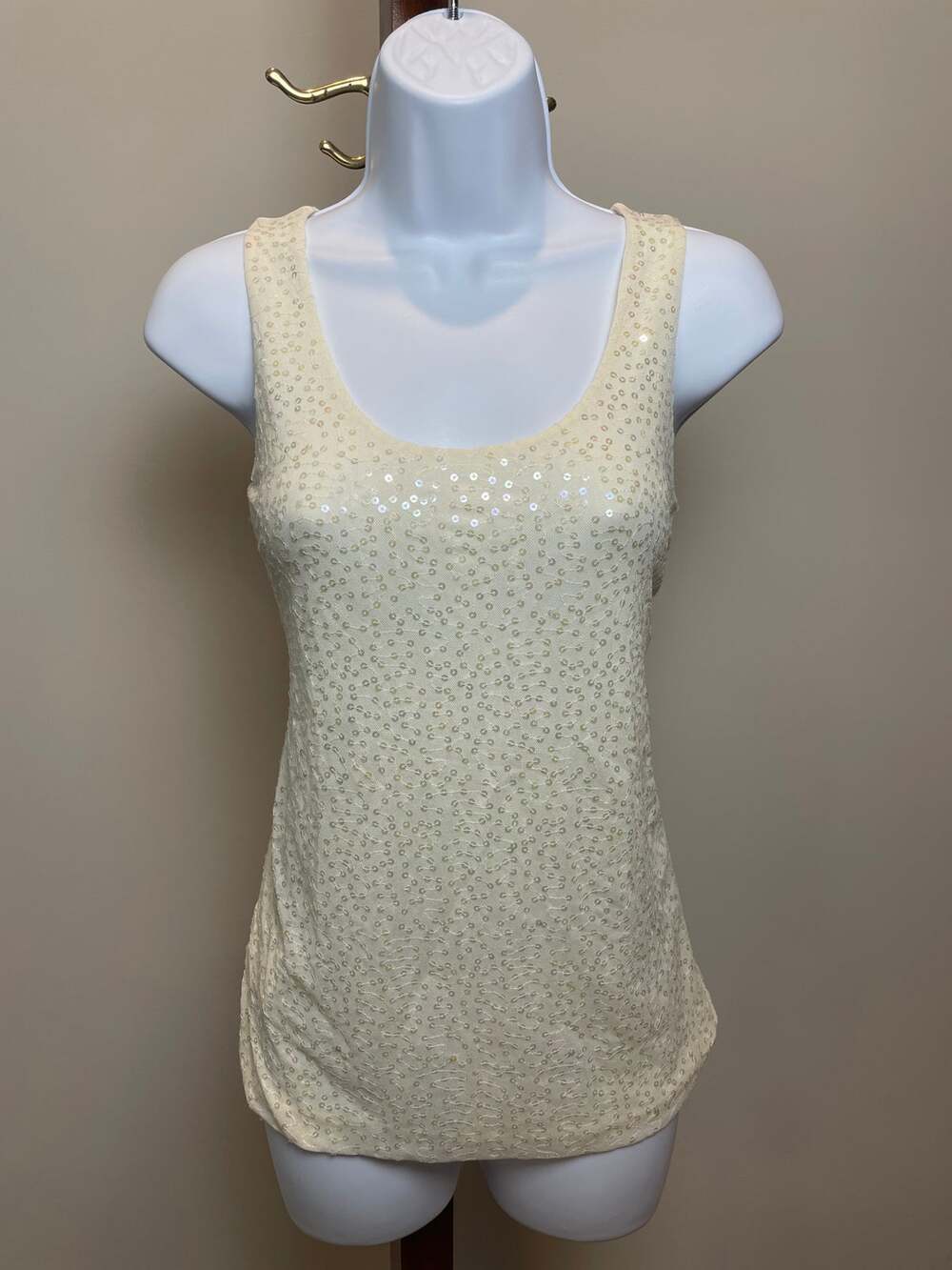 Ann Taylor Top Cream Sequin Detail Lightweight Size S